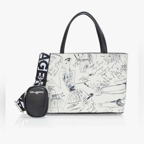 Karl Lagerfeld Paris Maybelle Graphic Crossbody Tote w/Pouch, NWT - Picture 1 of 8